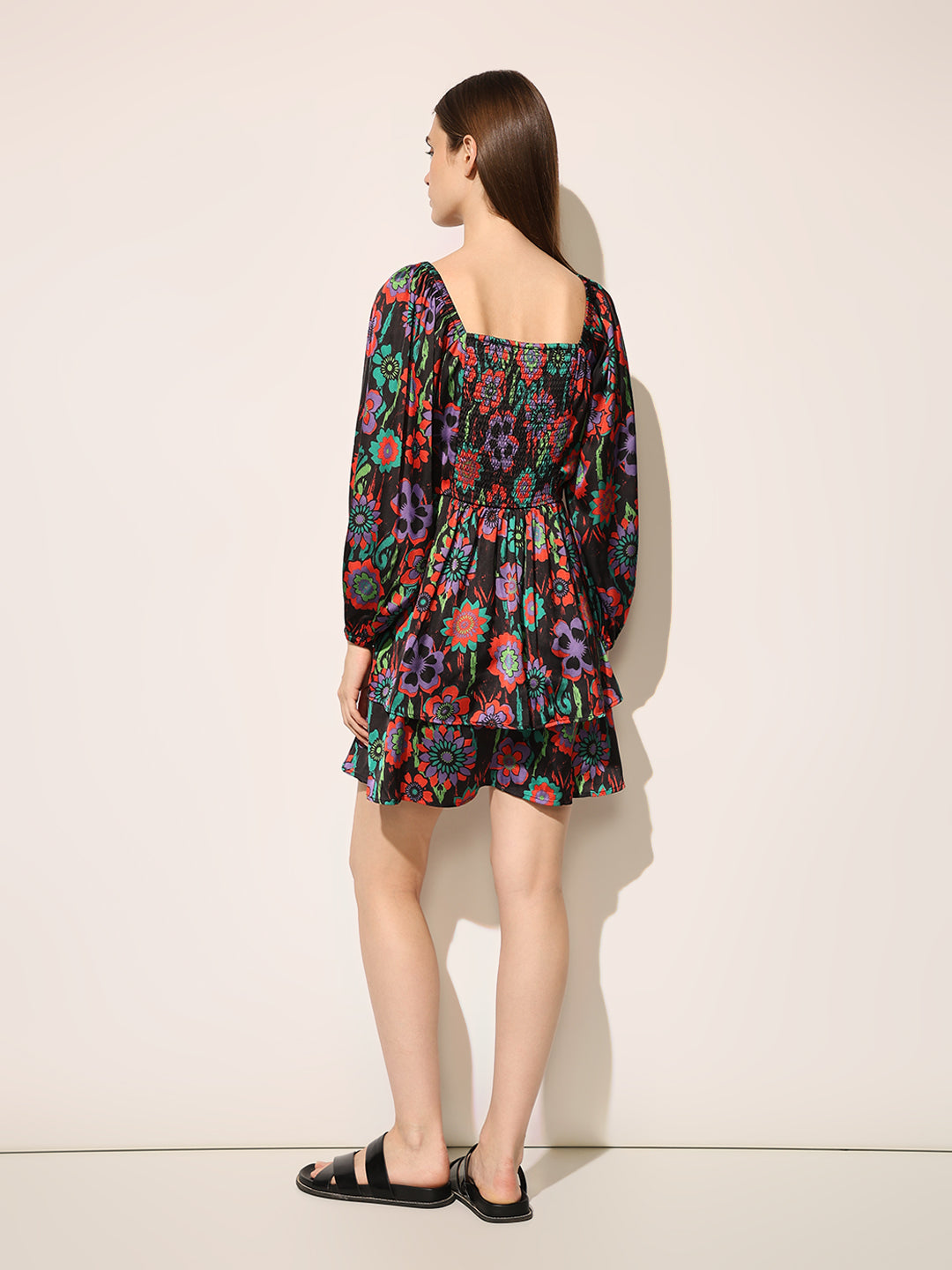 Black Printed Short Dress