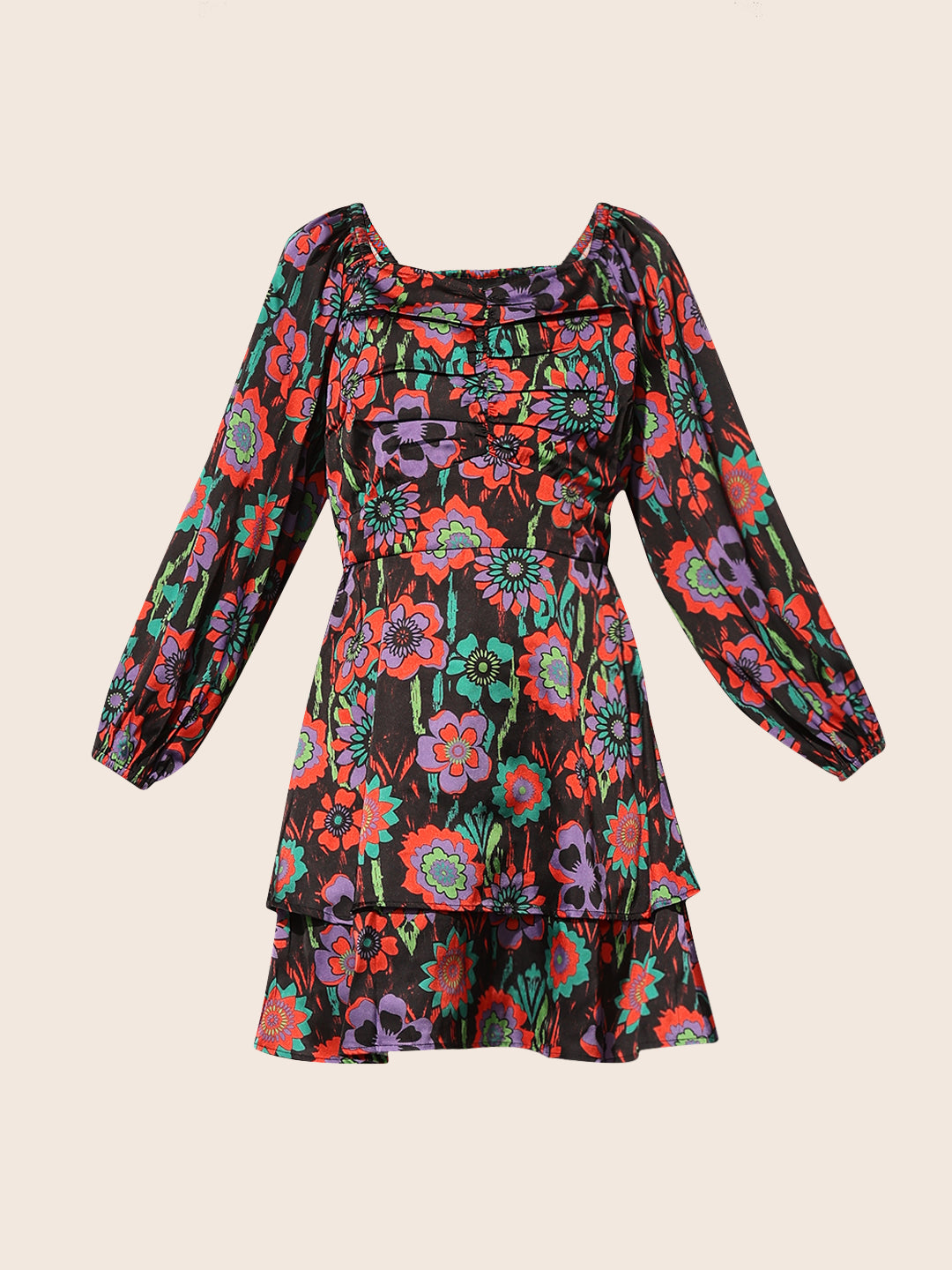 Black Printed Short Dress