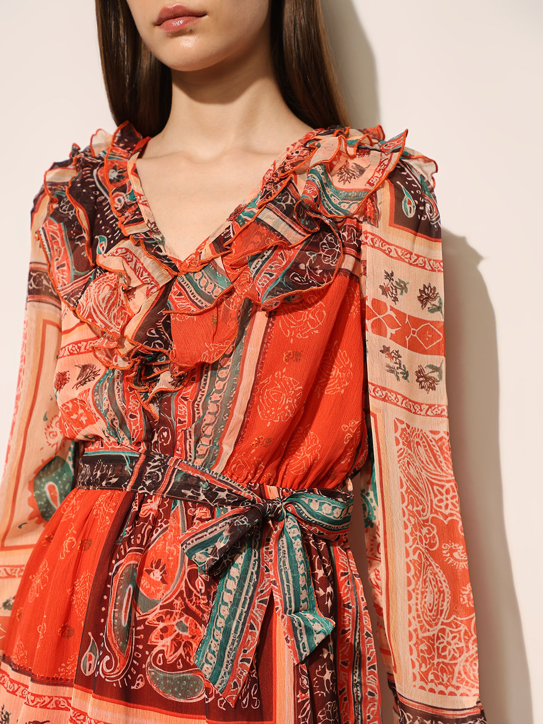 Orange Printed Frill Dress