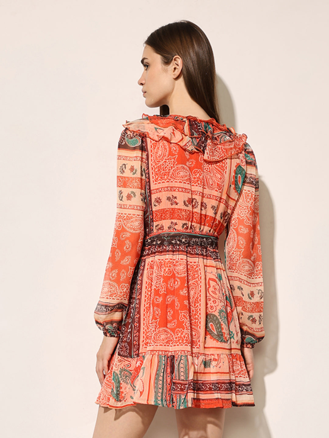 Orange Printed Frill Dress