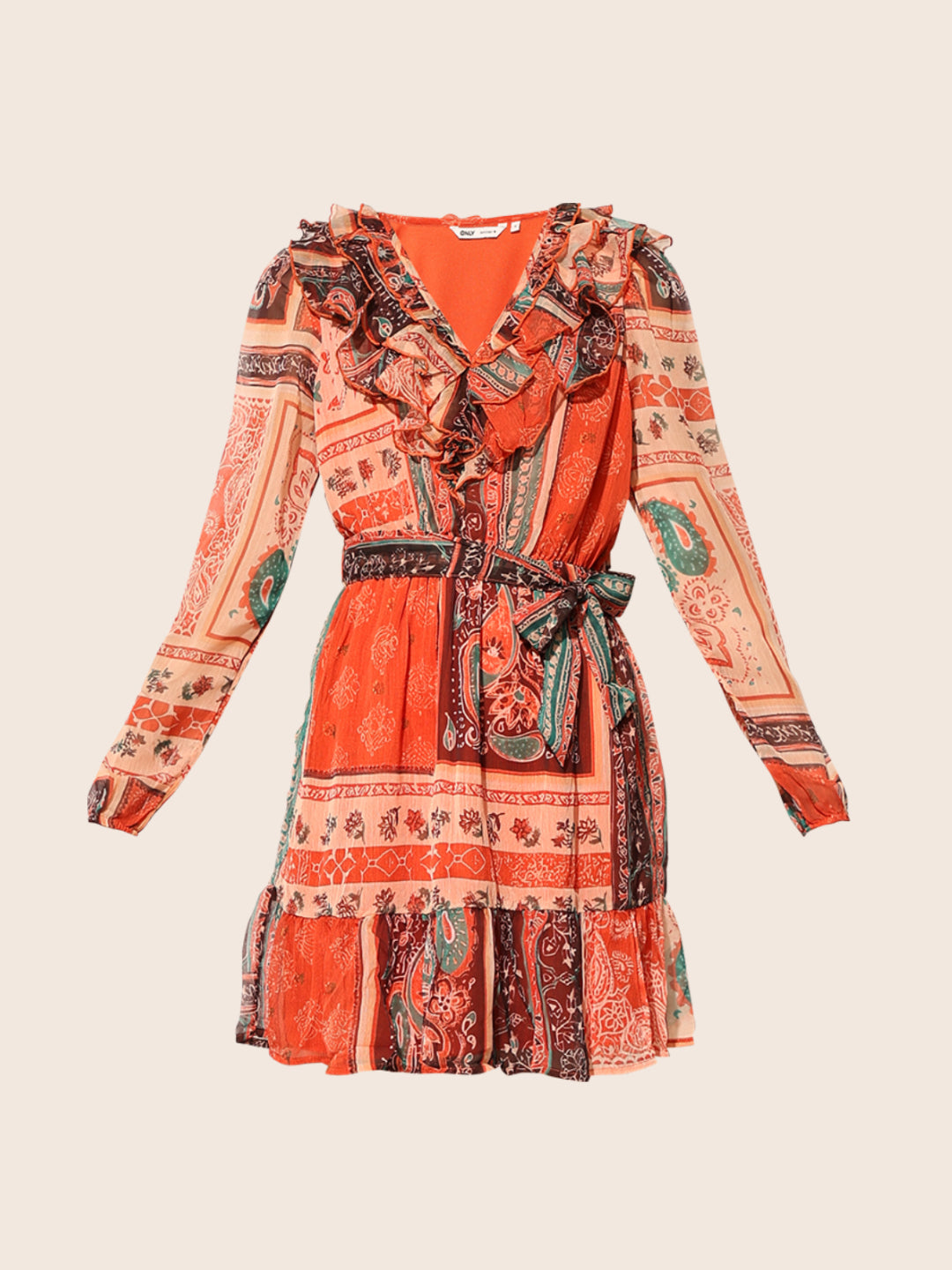 Orange Printed Frill Dress