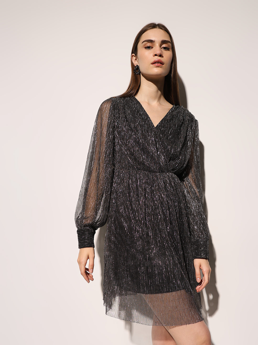 Black Plisse Shimmer Dress