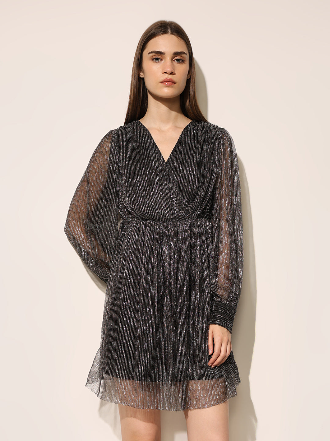 Black Plisse Shimmer Dress