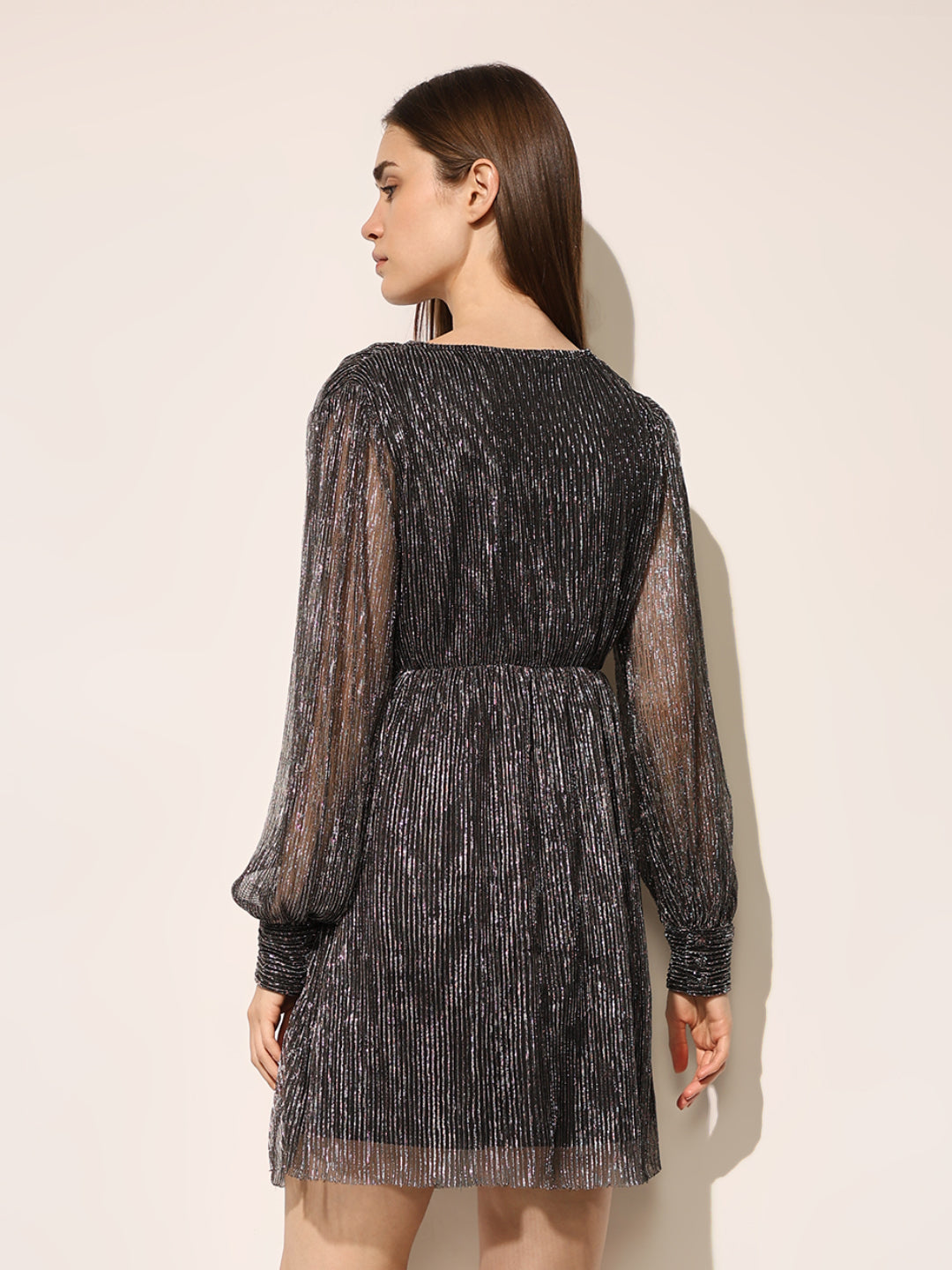 Black Plisse Shimmer Dress
