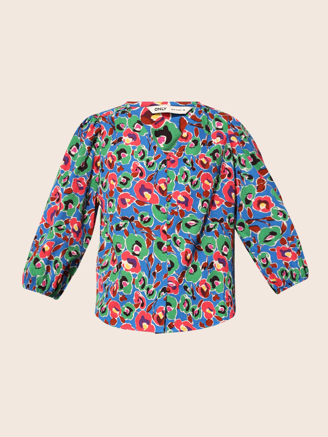 Blue Printed V Neck Top