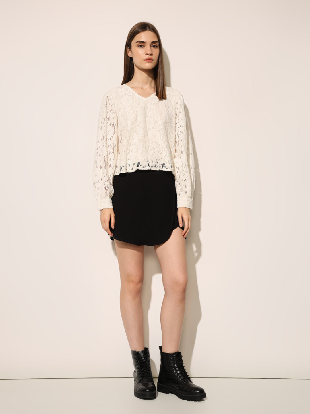 White Puff Sleeved Lace Top