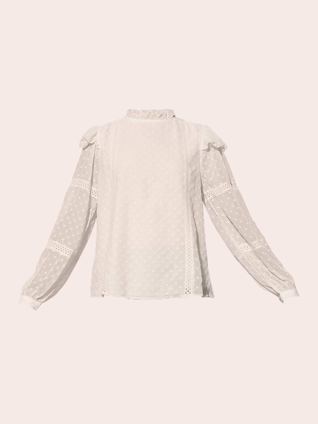 White Textured Dobby Frill Top