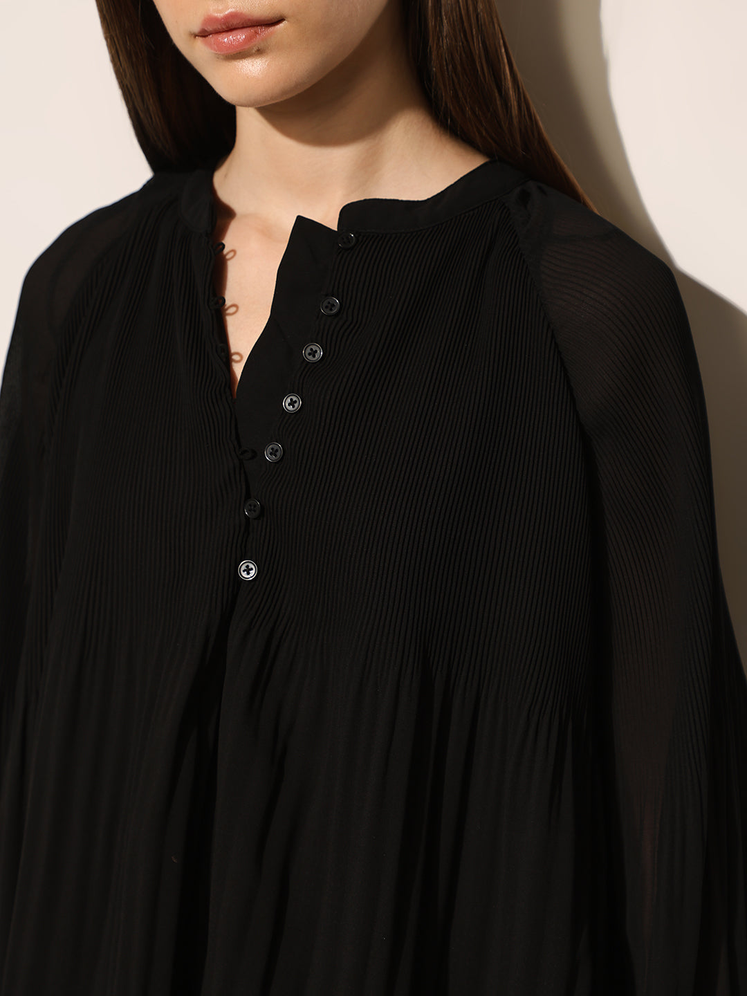 Black Pleated Flared Top