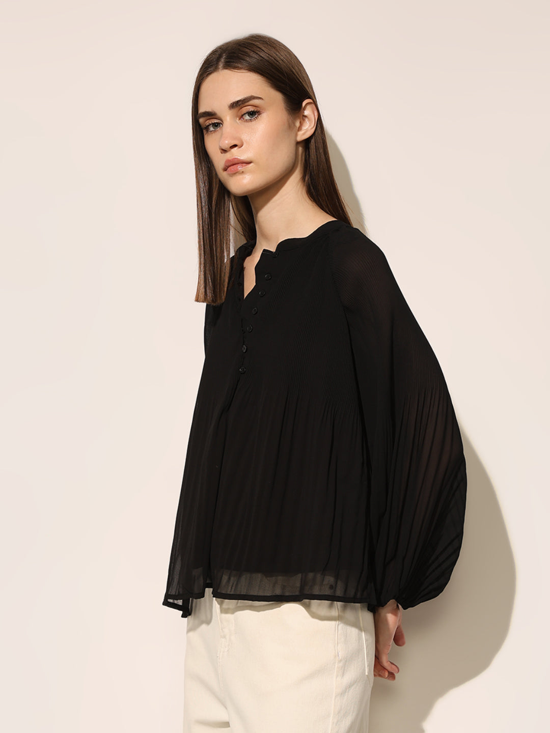 Black Pleated Flared Top