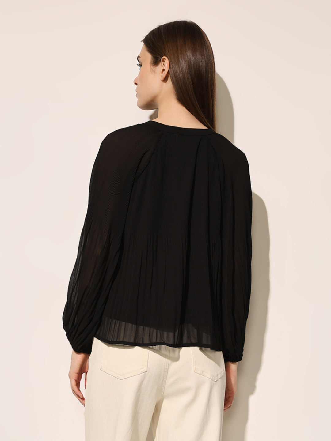 Black Pleated Flared Top
