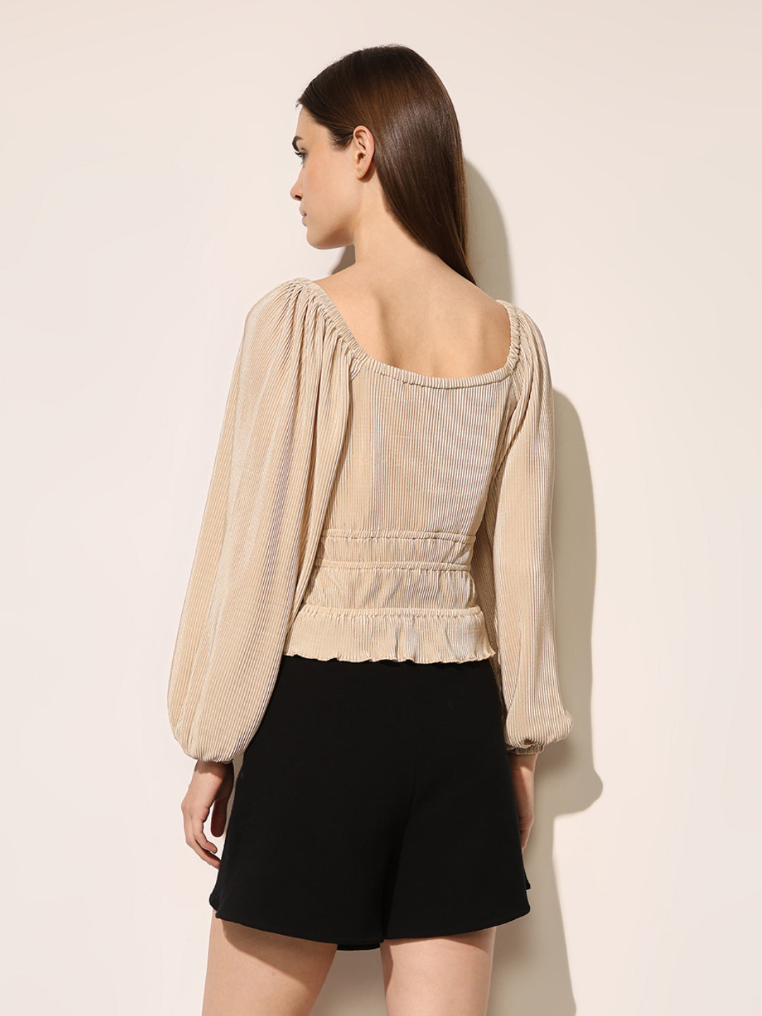 Beige Plisse Top