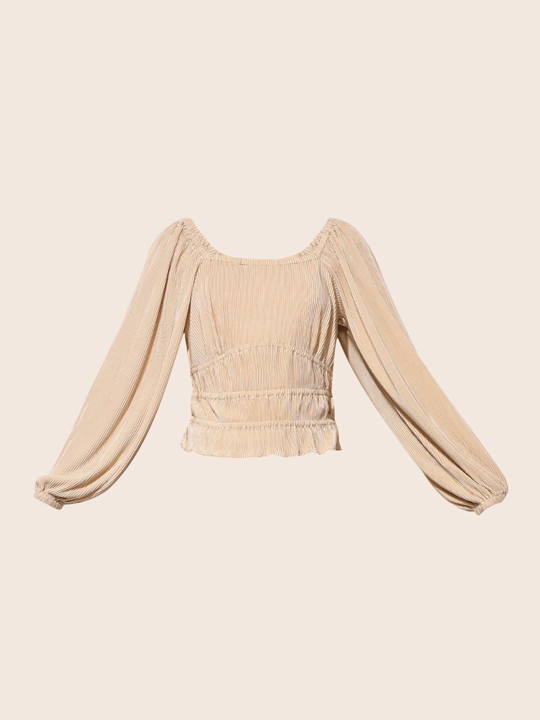 Beige Plisse Top