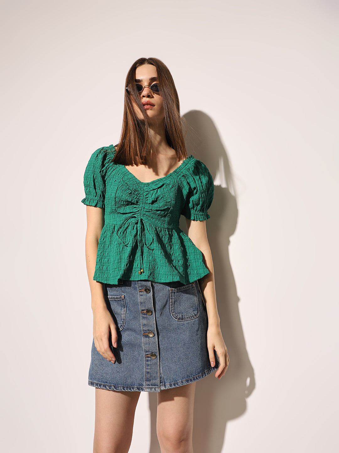 Green Textured Peplum Top