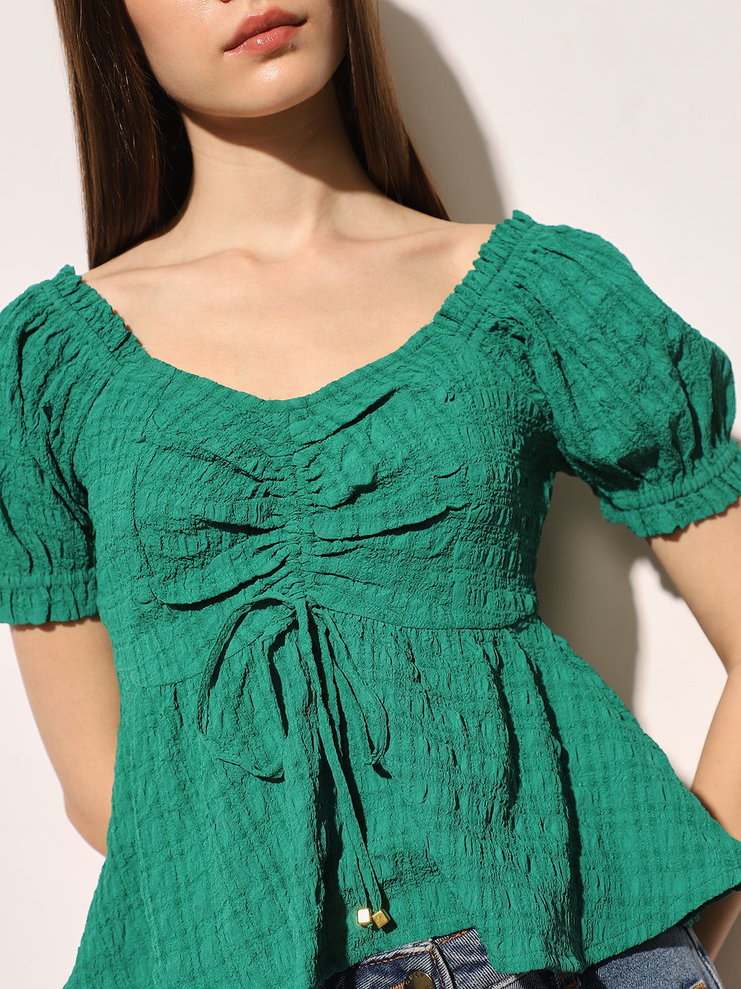 Green Textured Peplum Top