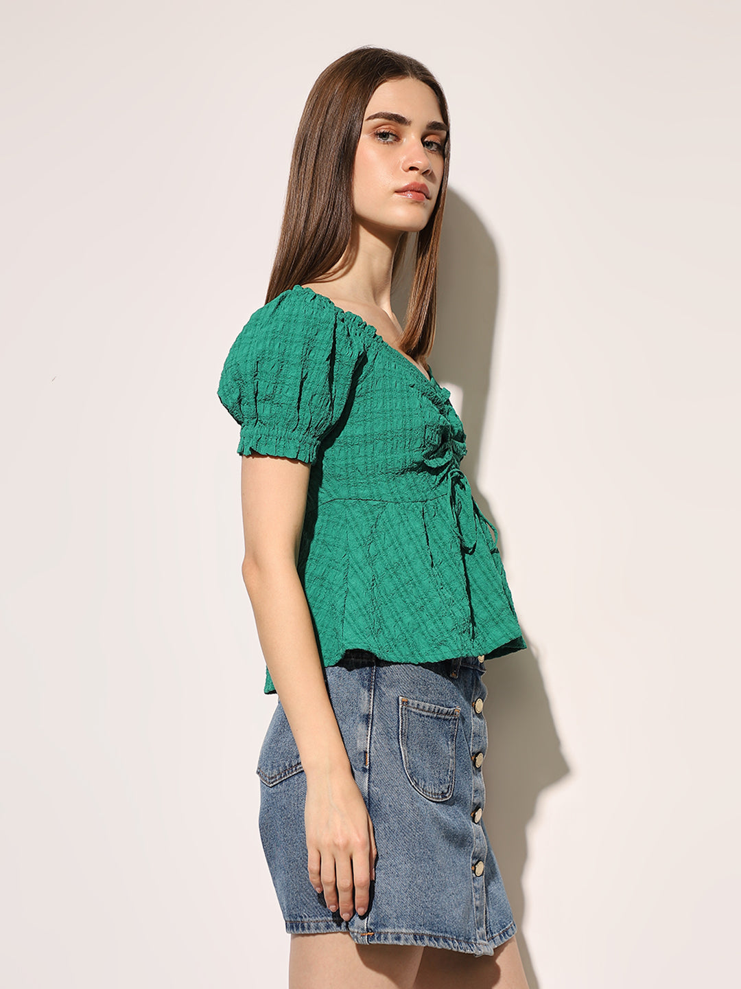 Green Textured Peplum Top
