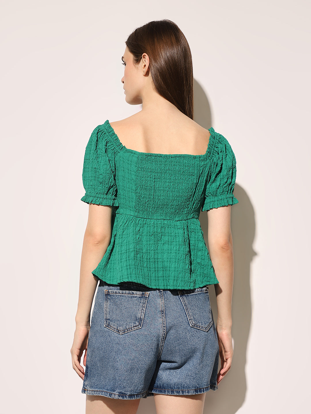 Green Textured Peplum Top