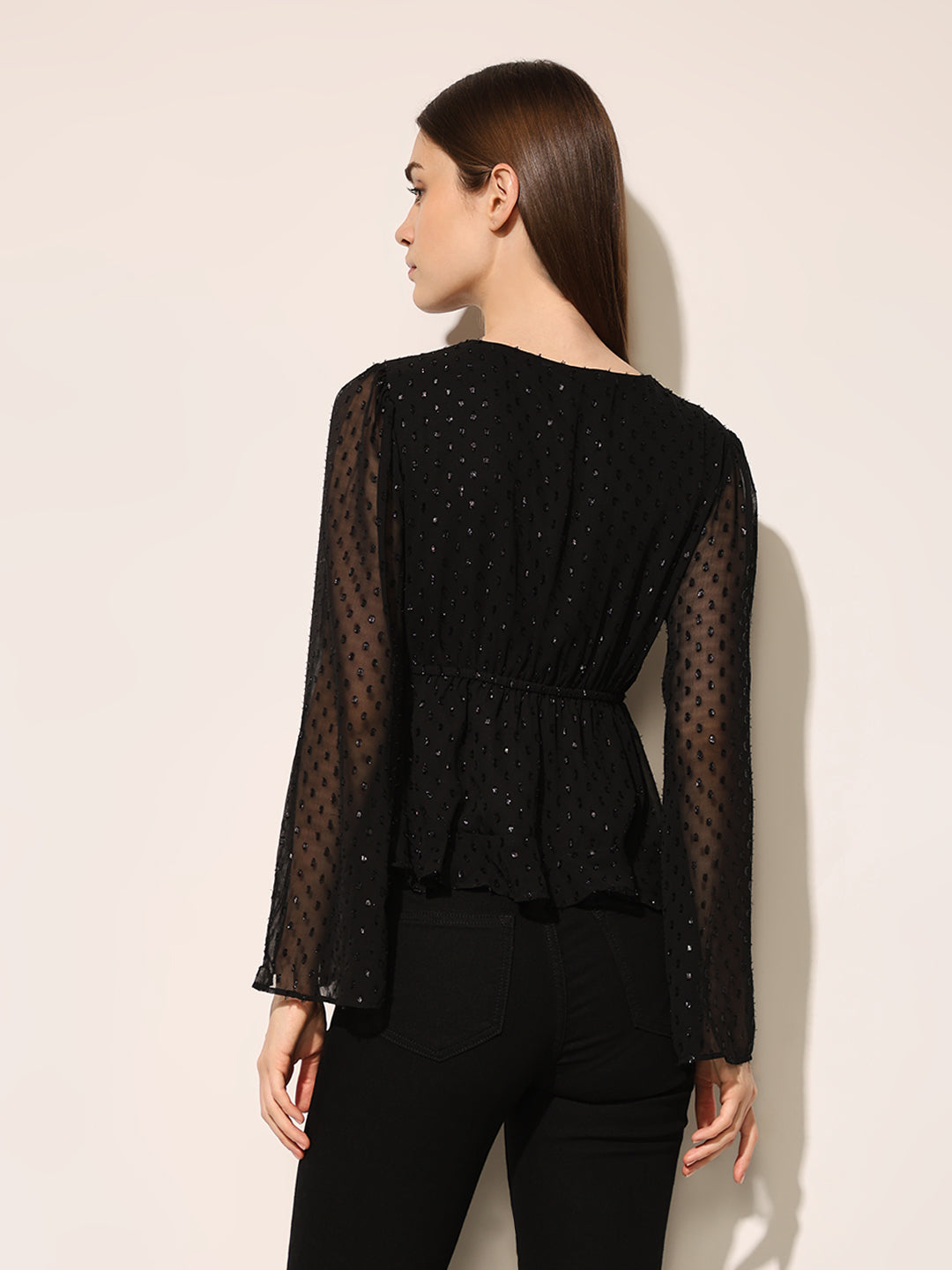 Black Shimmer V Neck Top
