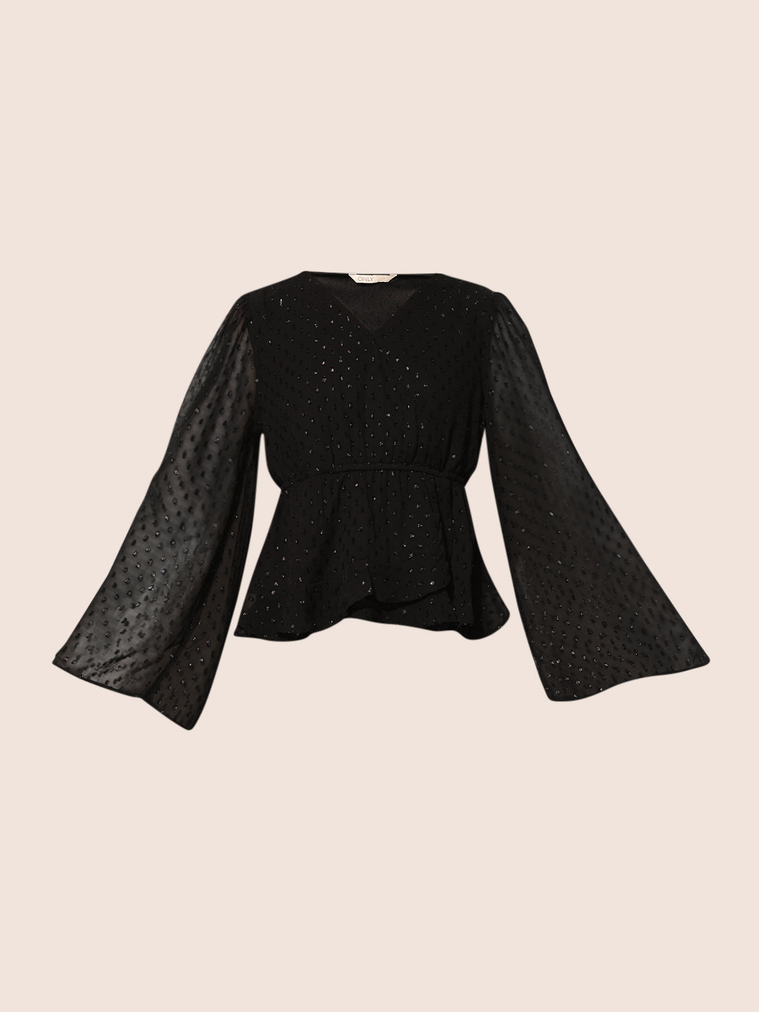 Black Shimmer V Neck Top