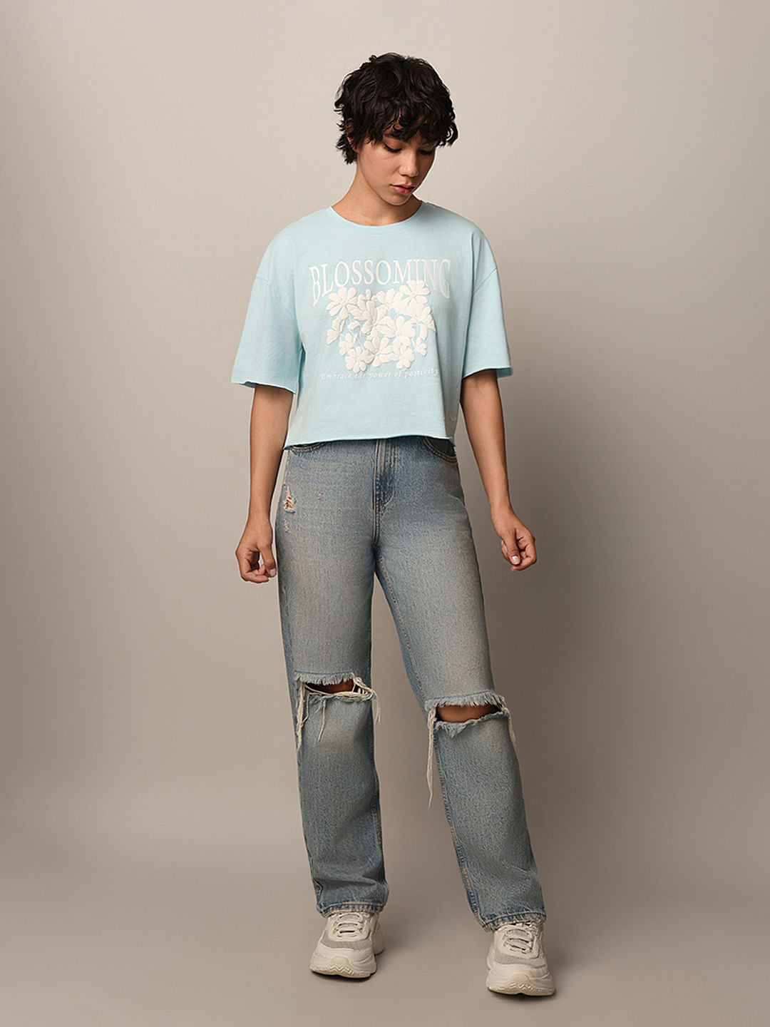 Blue Printed Boxy T-Shirt