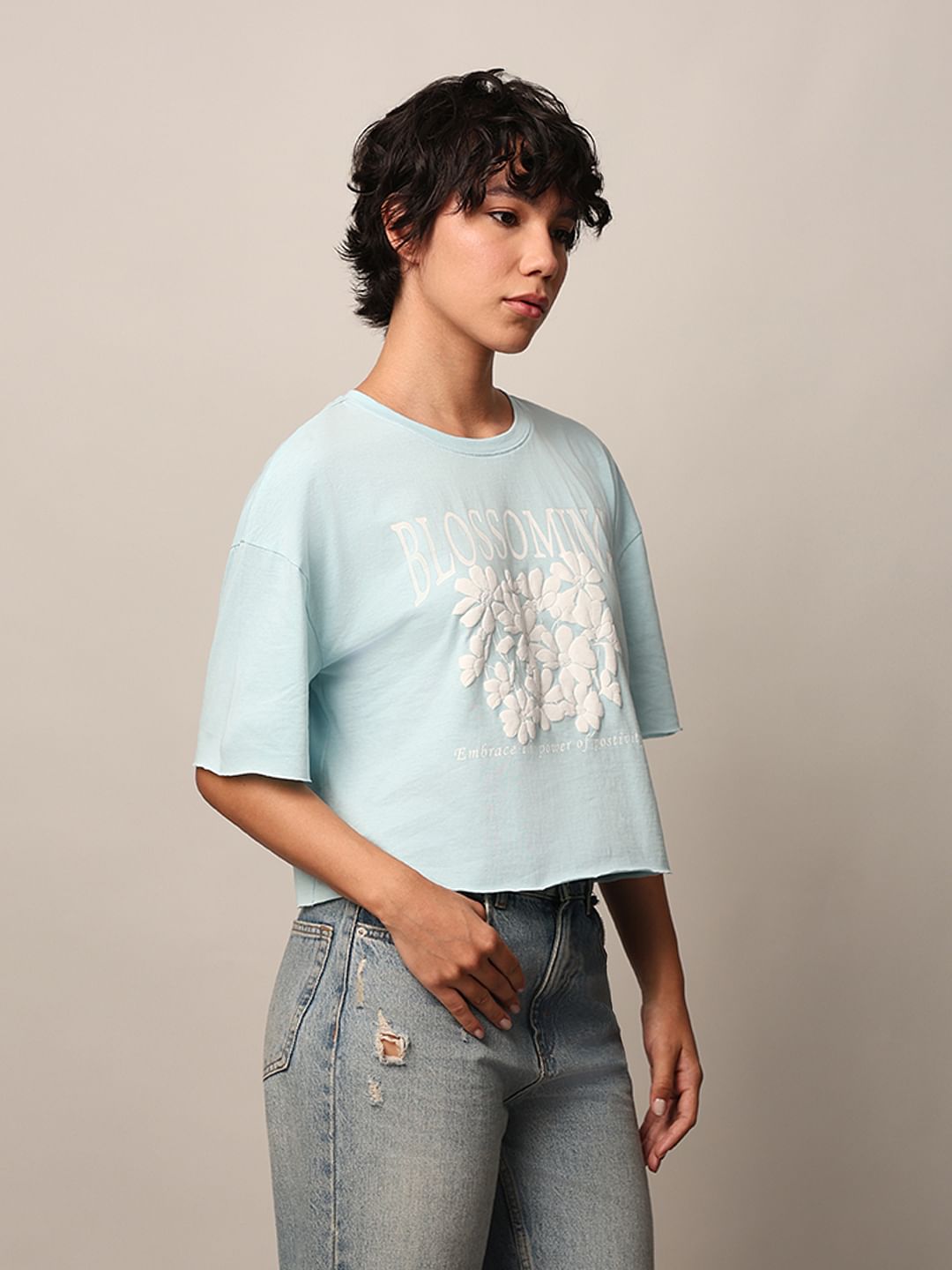 Blue Printed Boxy T-Shirt