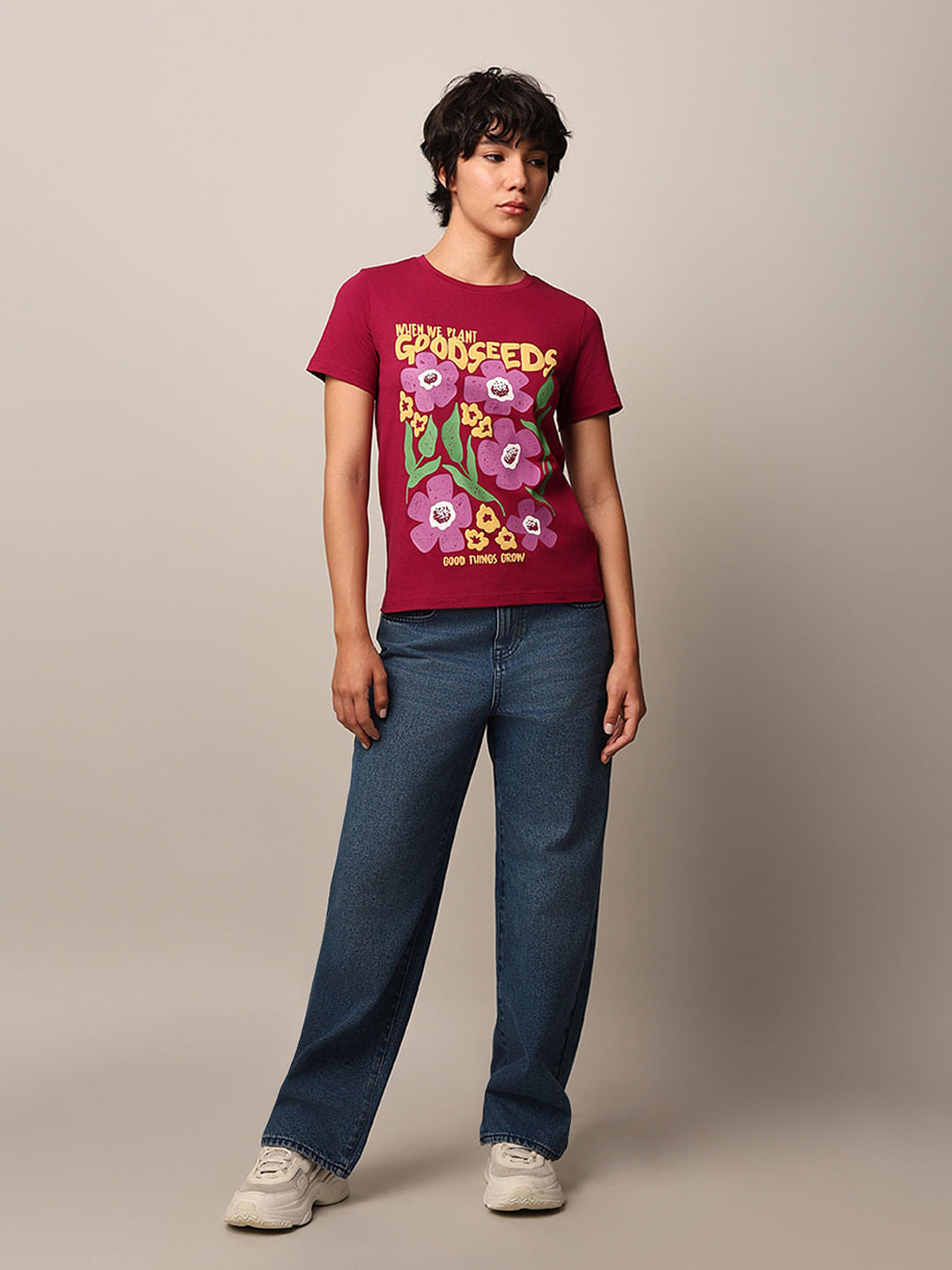 Maroon Floral Print T-Shirt