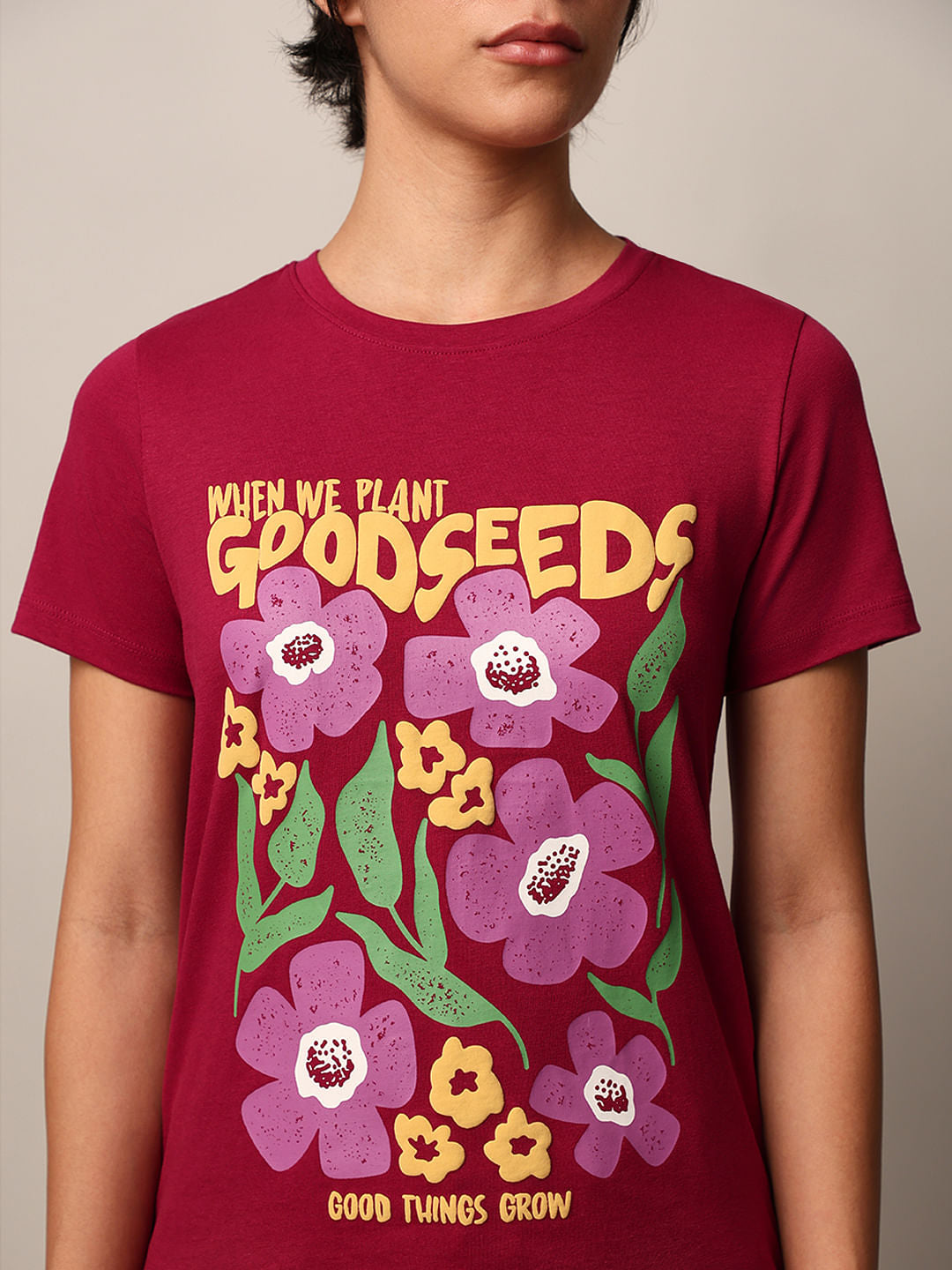 Maroon Floral Print T-Shirt