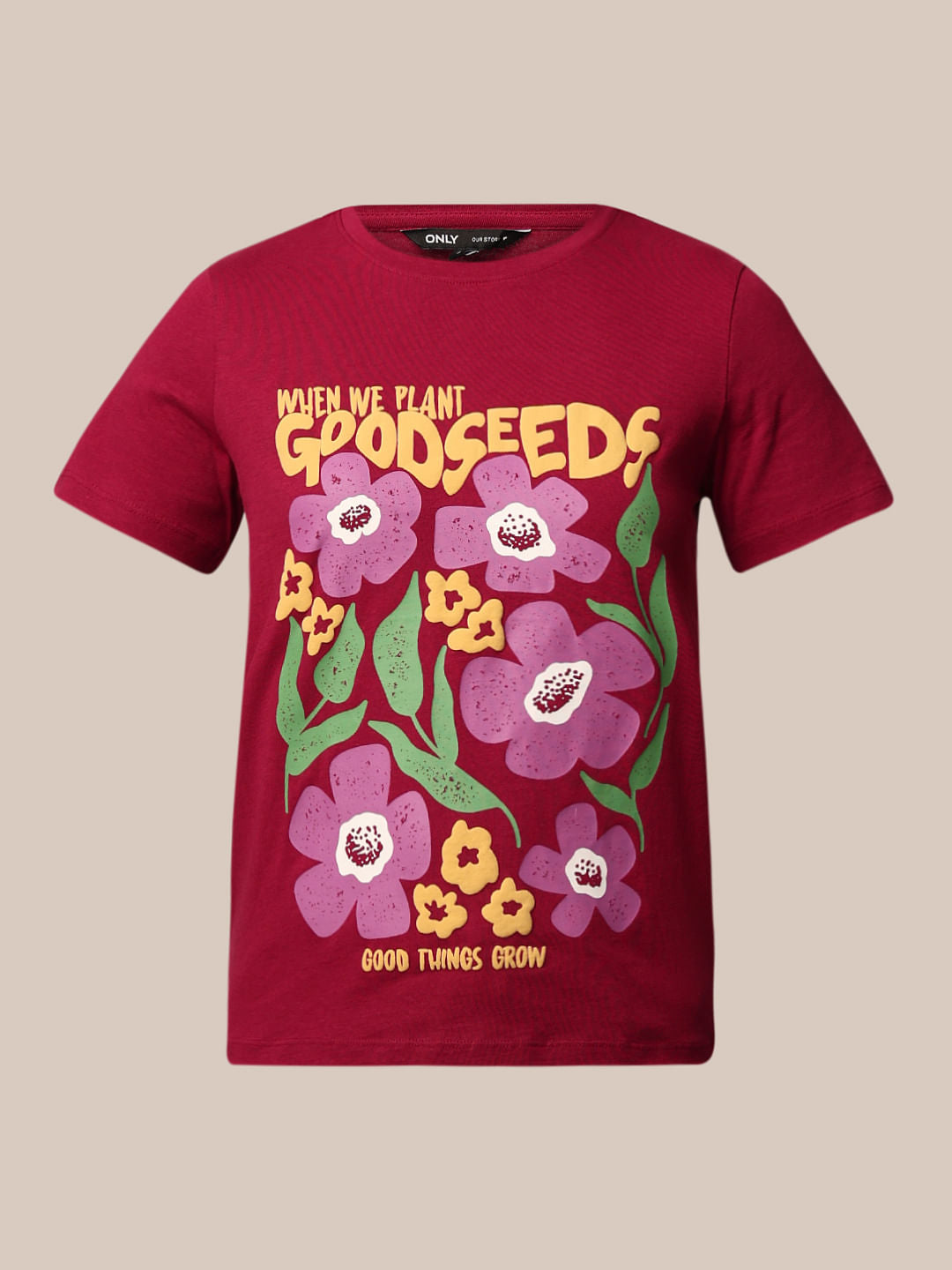 Maroon Floral Print T-Shirt