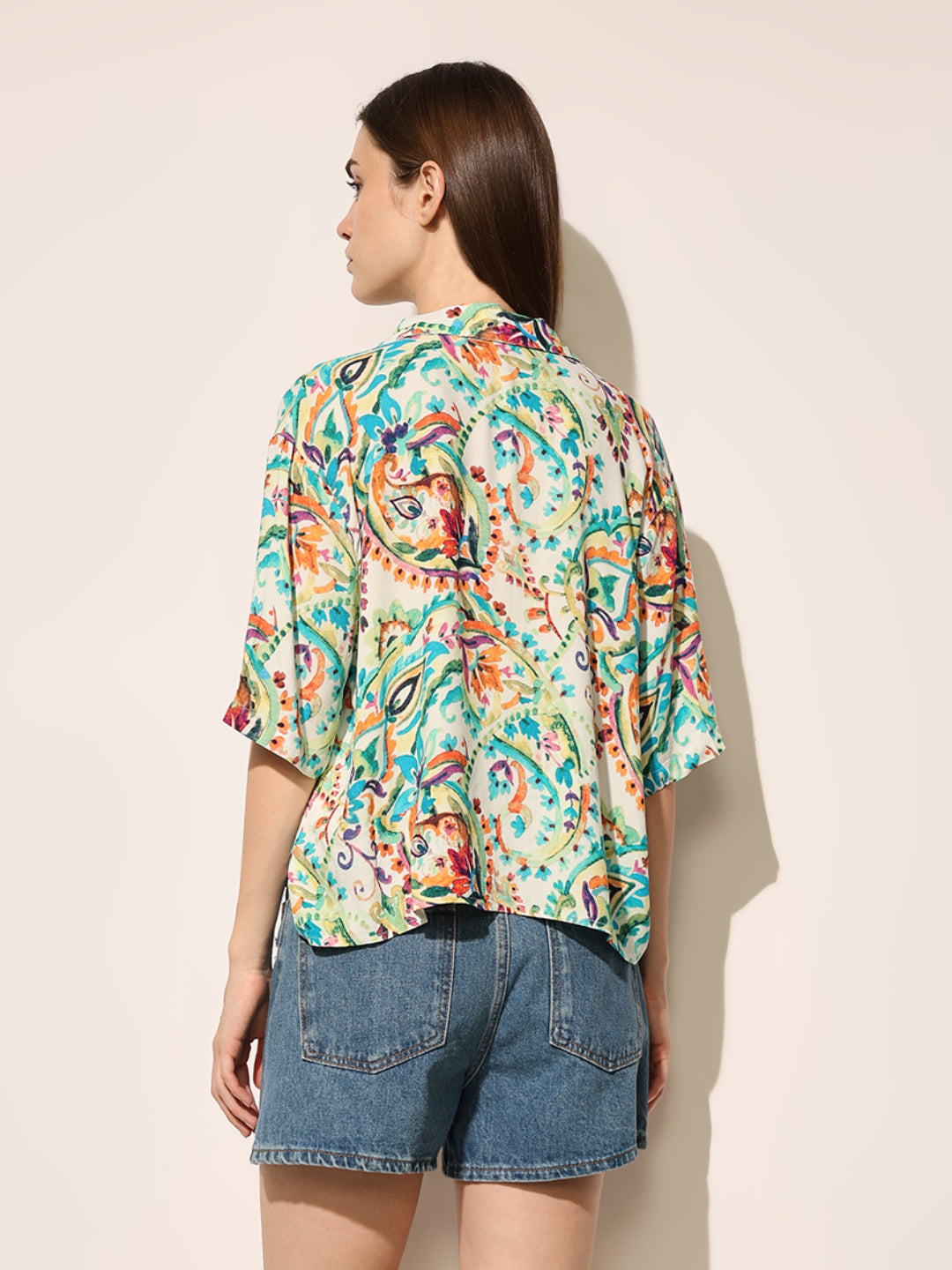 White Printed Loose Fit Shirt