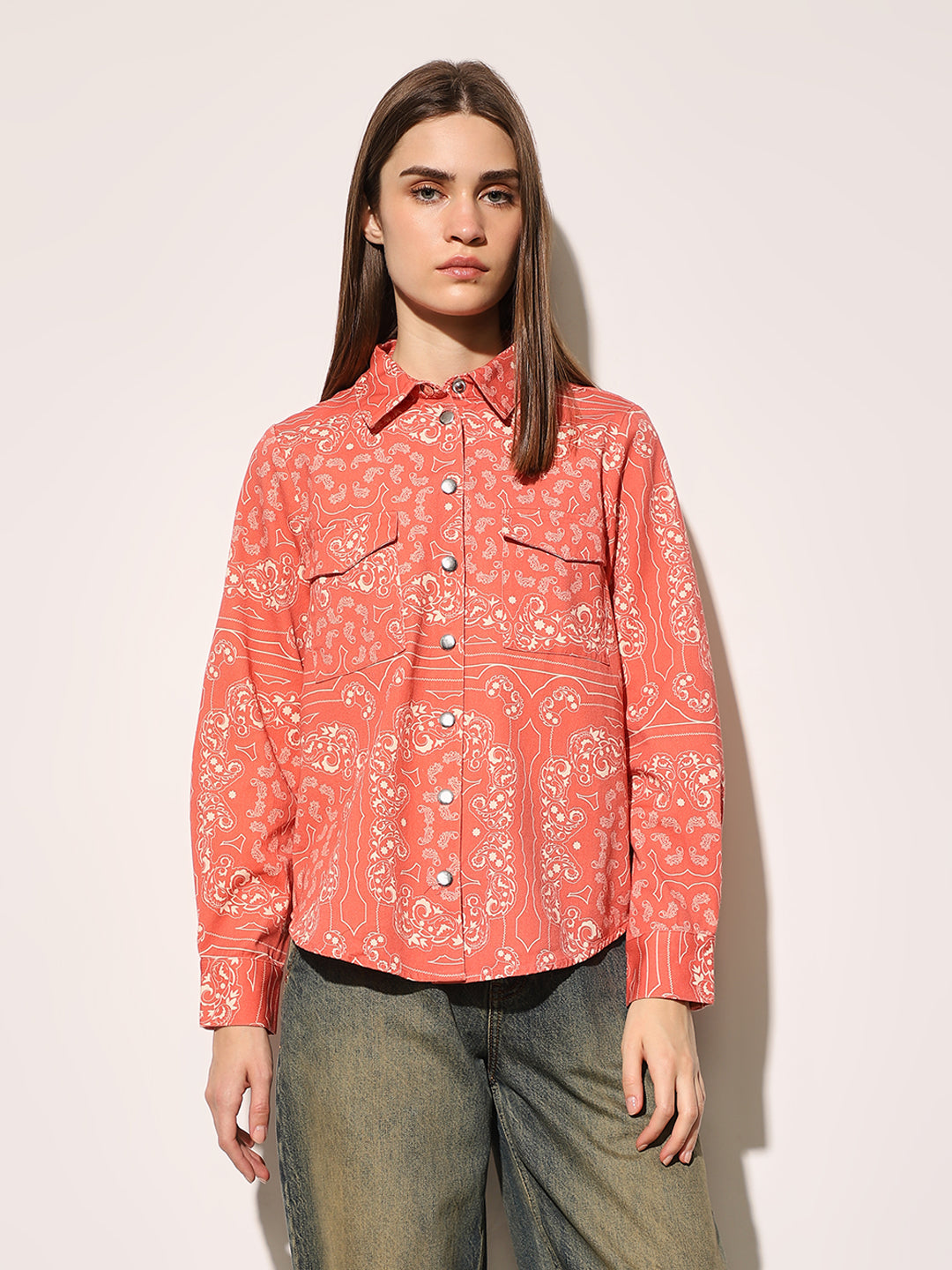 Light Red Paisley Printed Shirt