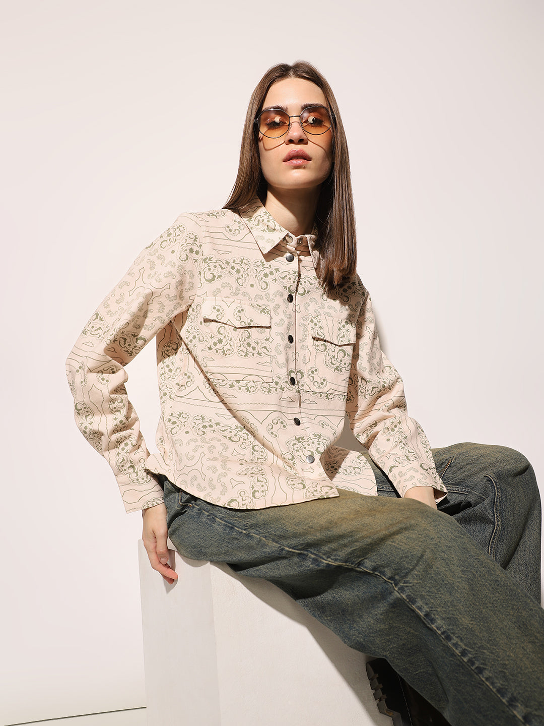 White Paisley Printed Shirt