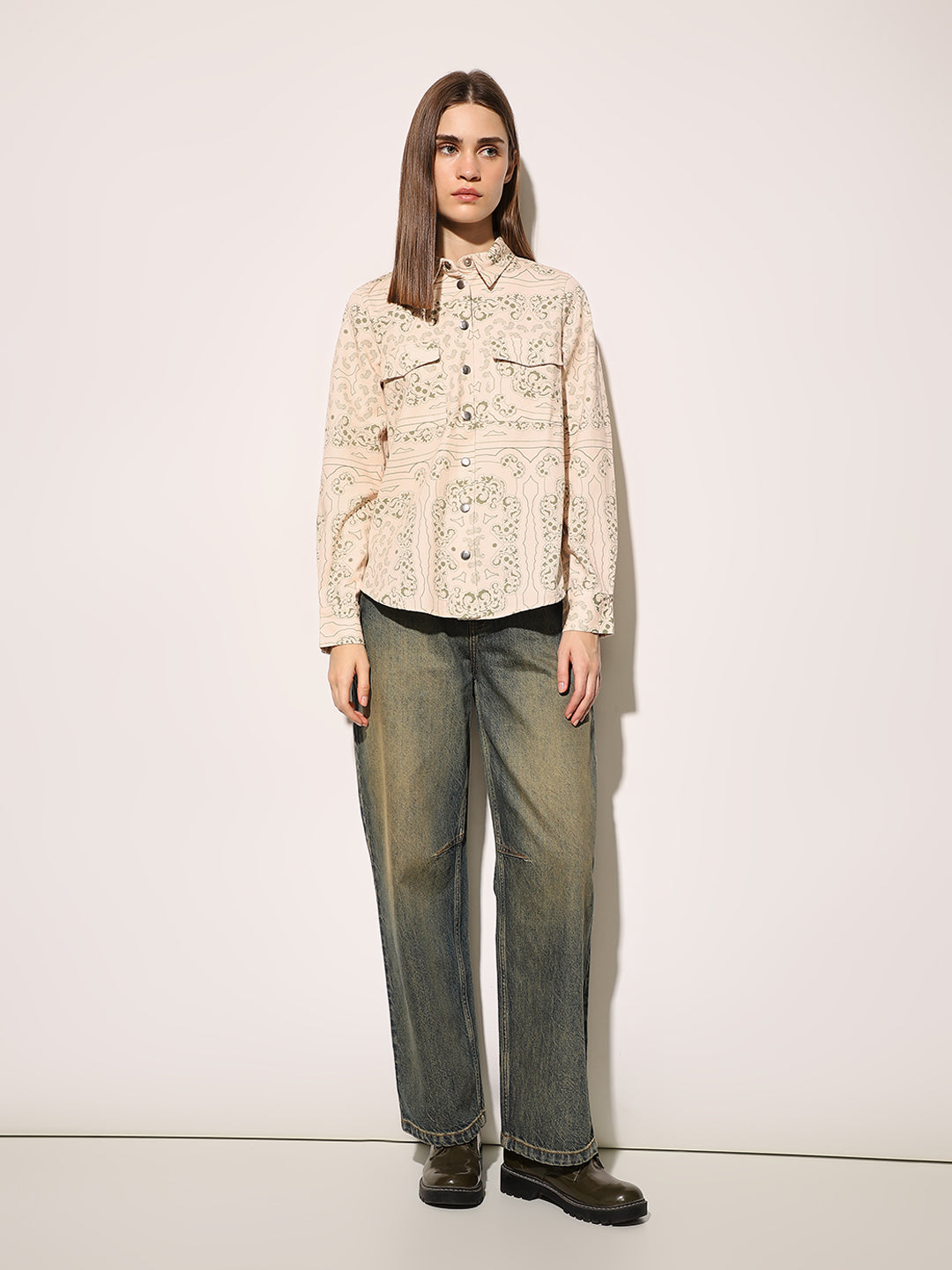 White Paisley Printed Shirt