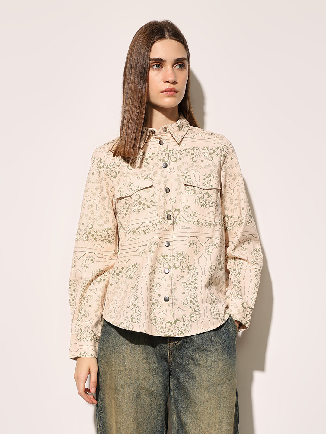 White Paisley Printed Shirt