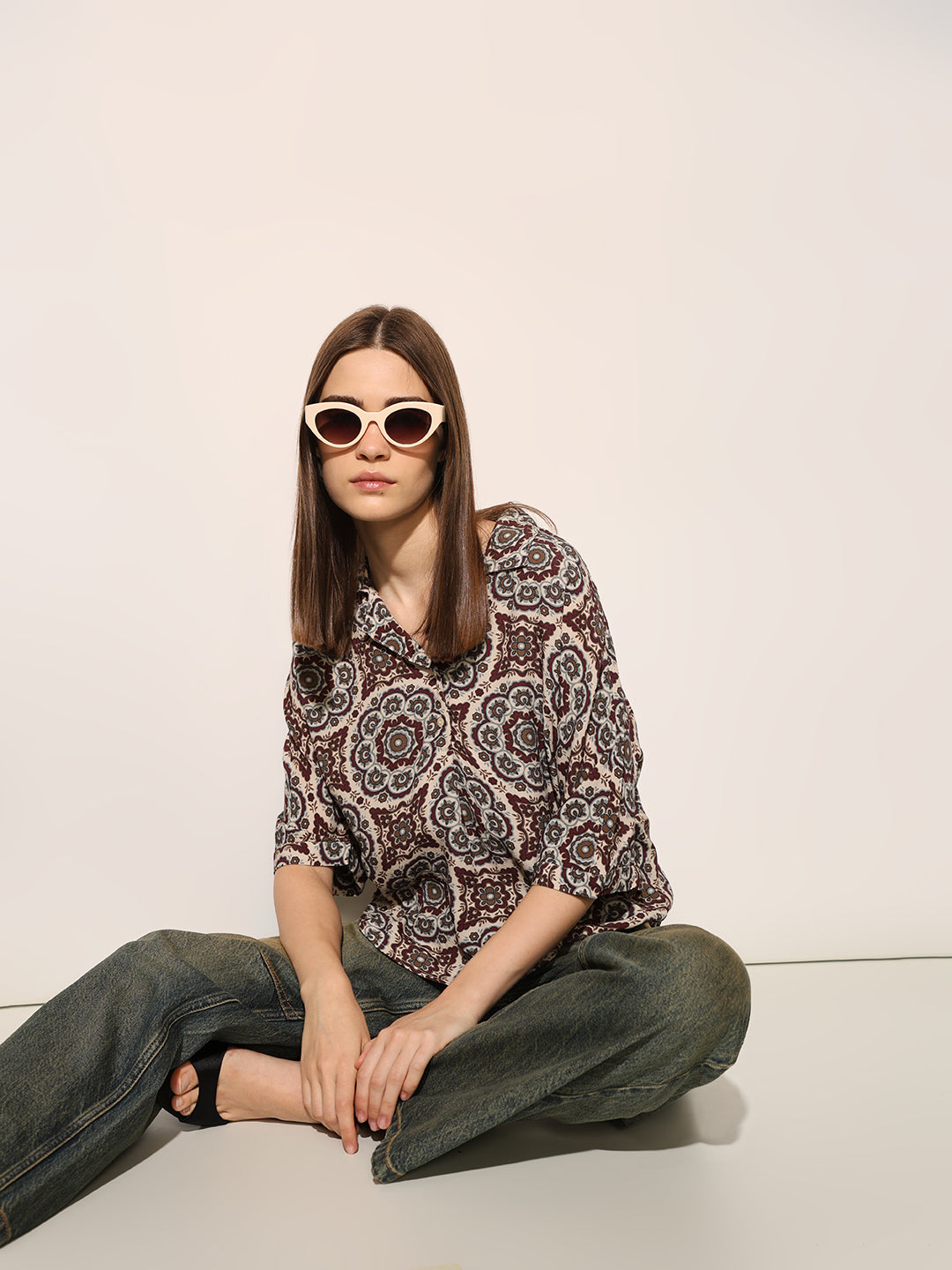 Brown Aztec Printed Viscose Shirt