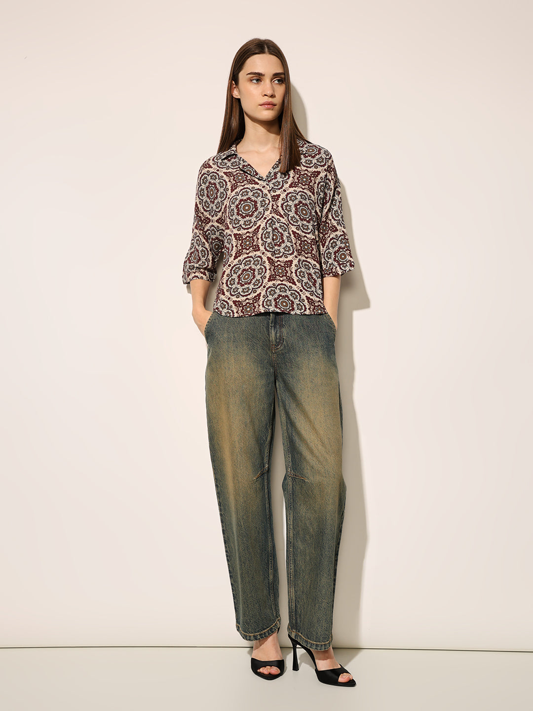 Brown Aztec Printed Viscose Shirt