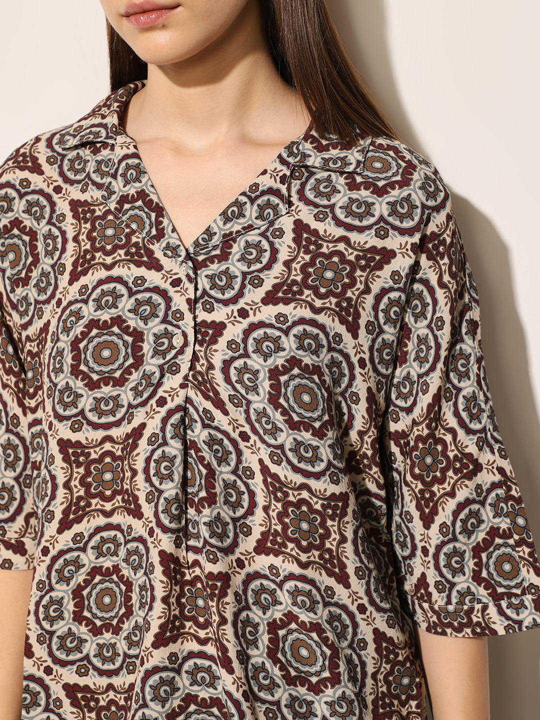Brown Aztec Printed Viscose Shirt