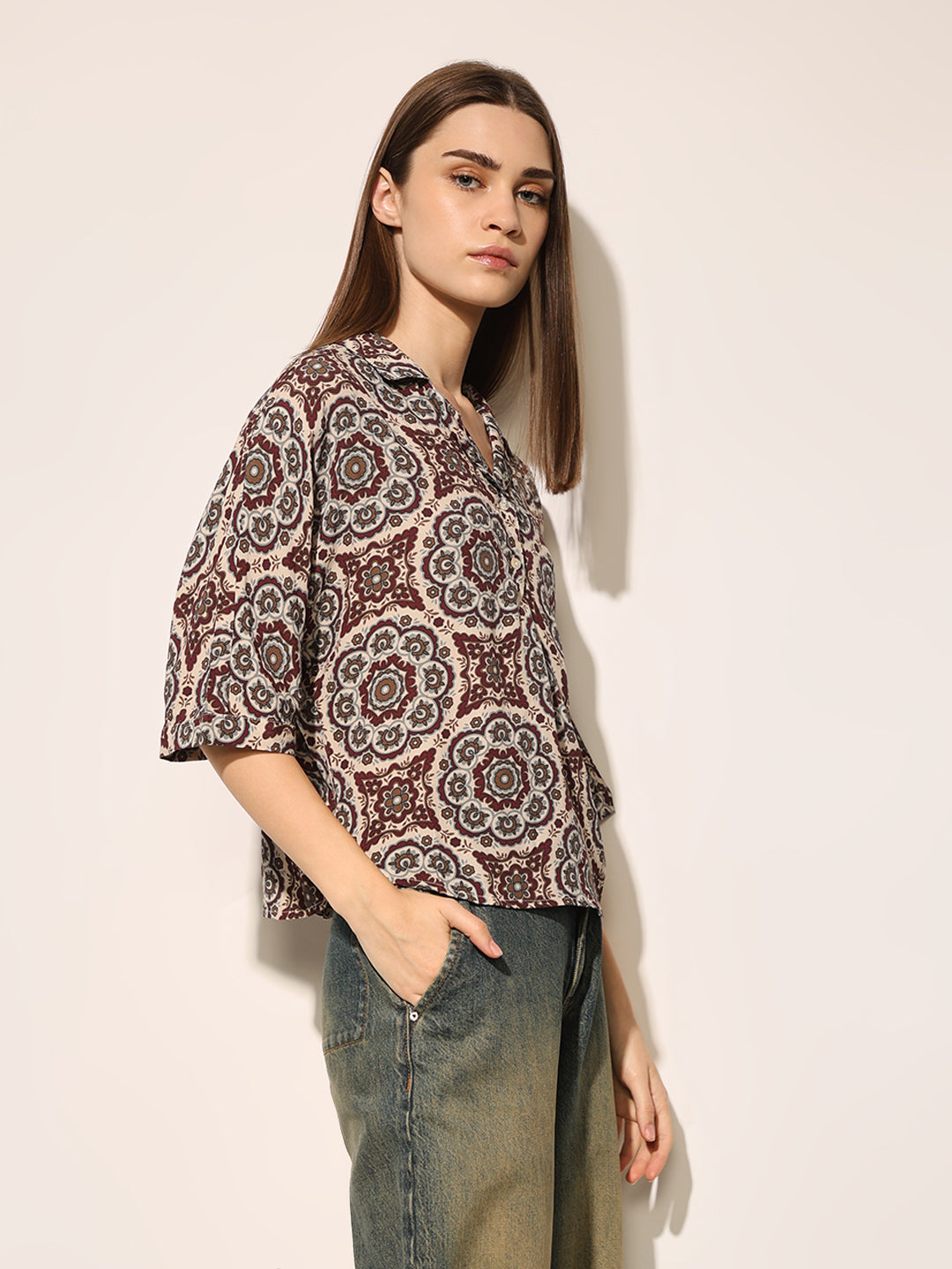 Brown Aztec Printed Viscose Shirt