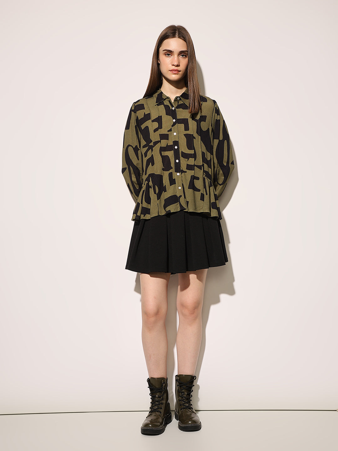 Green Printed Peplum Shirt