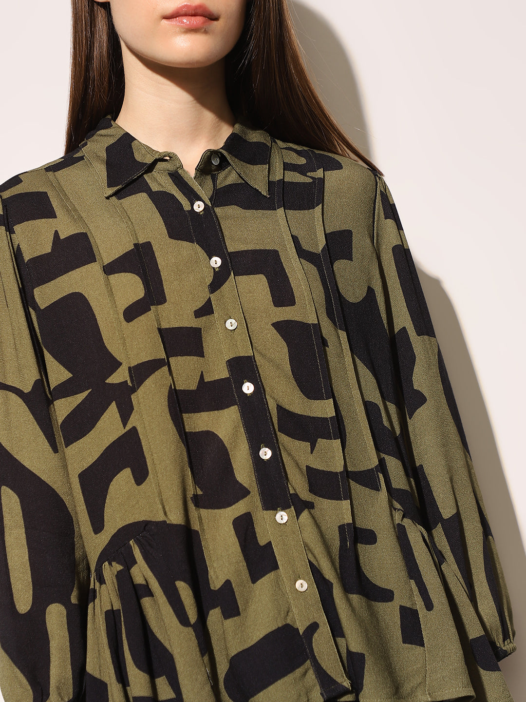 Green Printed Peplum Shirt