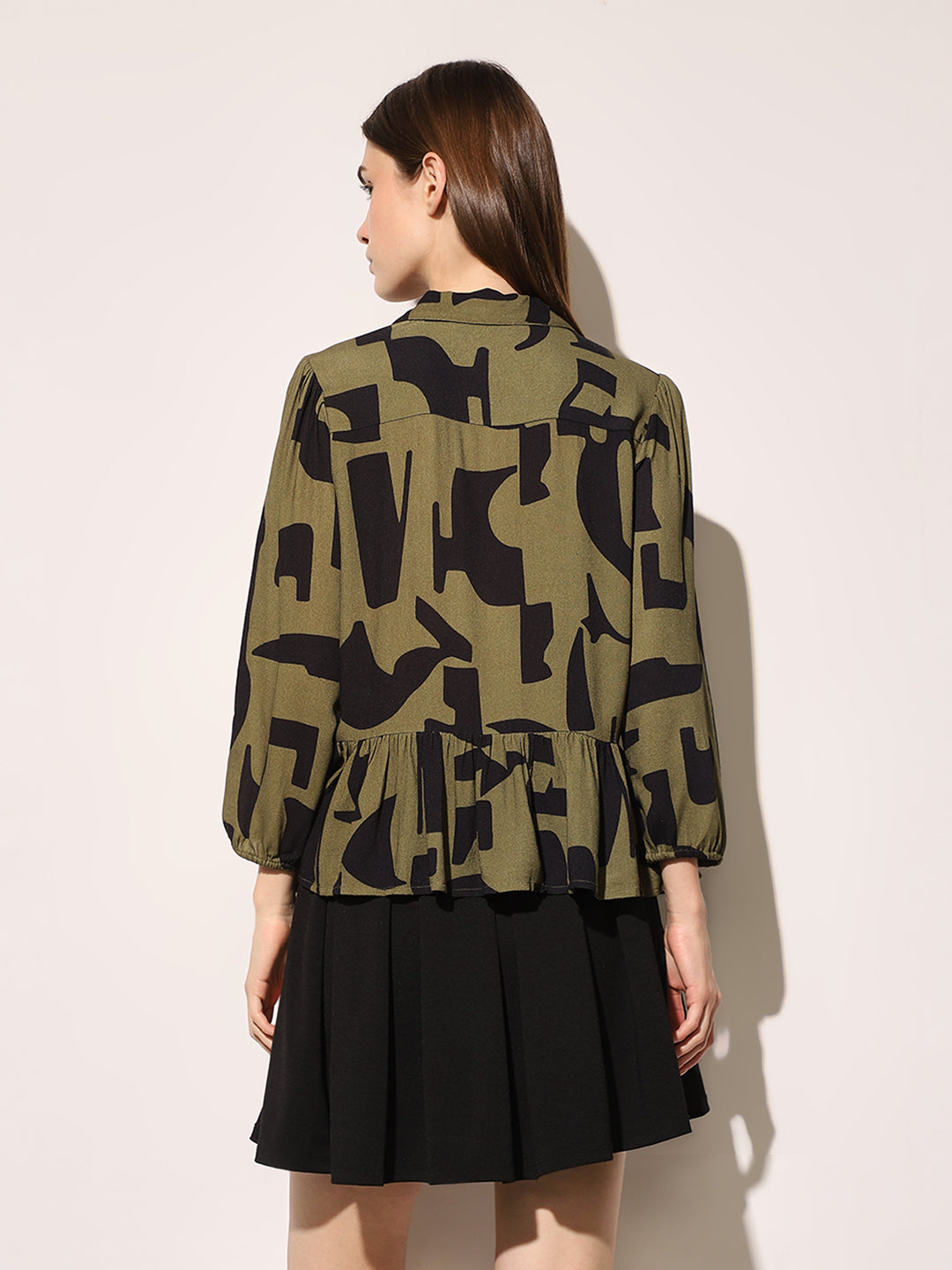 Green Printed Peplum Shirt