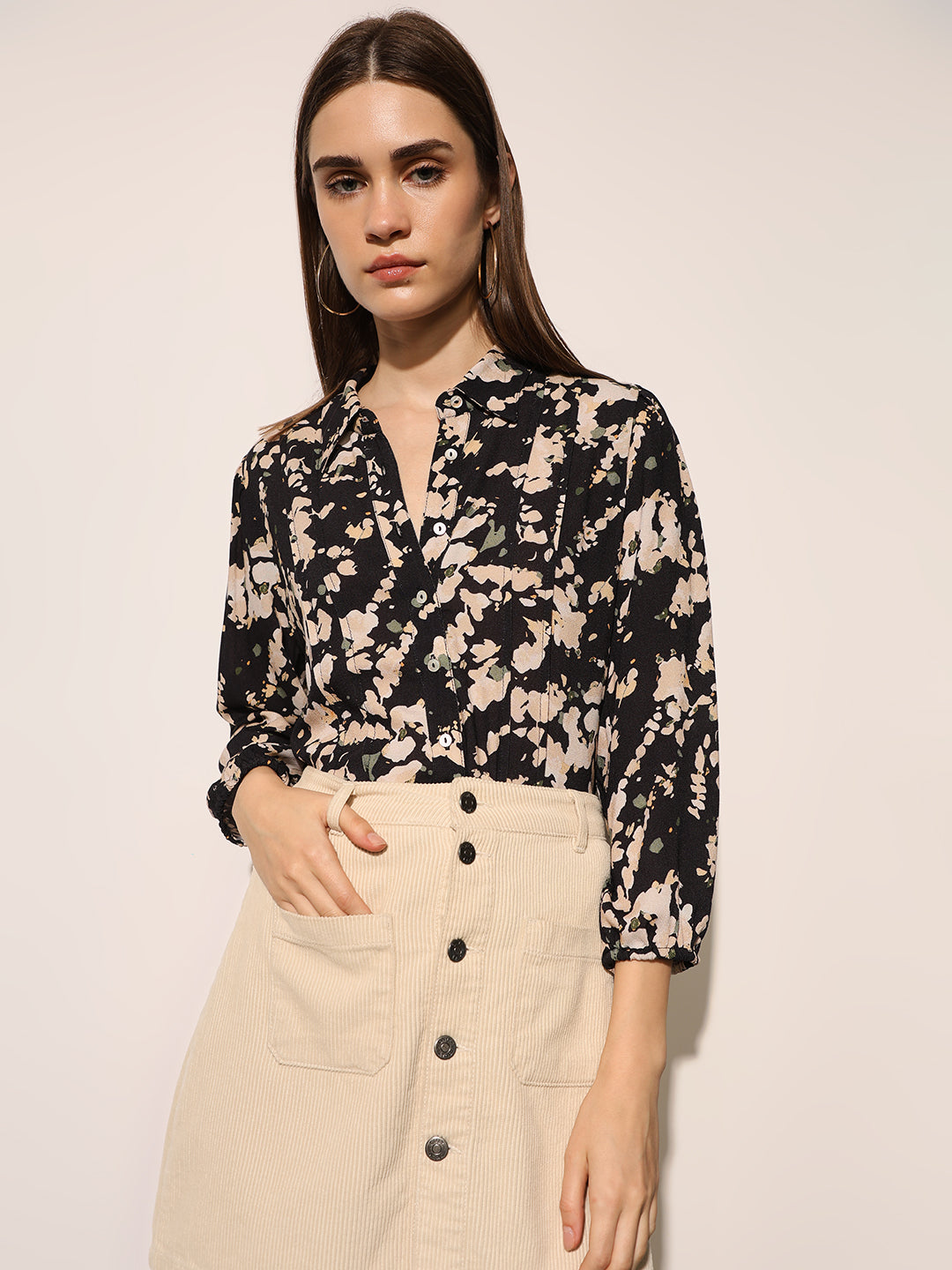 Black Floral Print Shirt