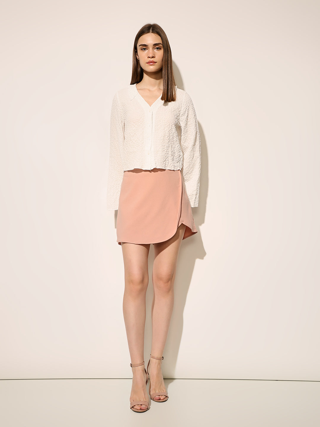 White Textured Flared Sleeves Shirt