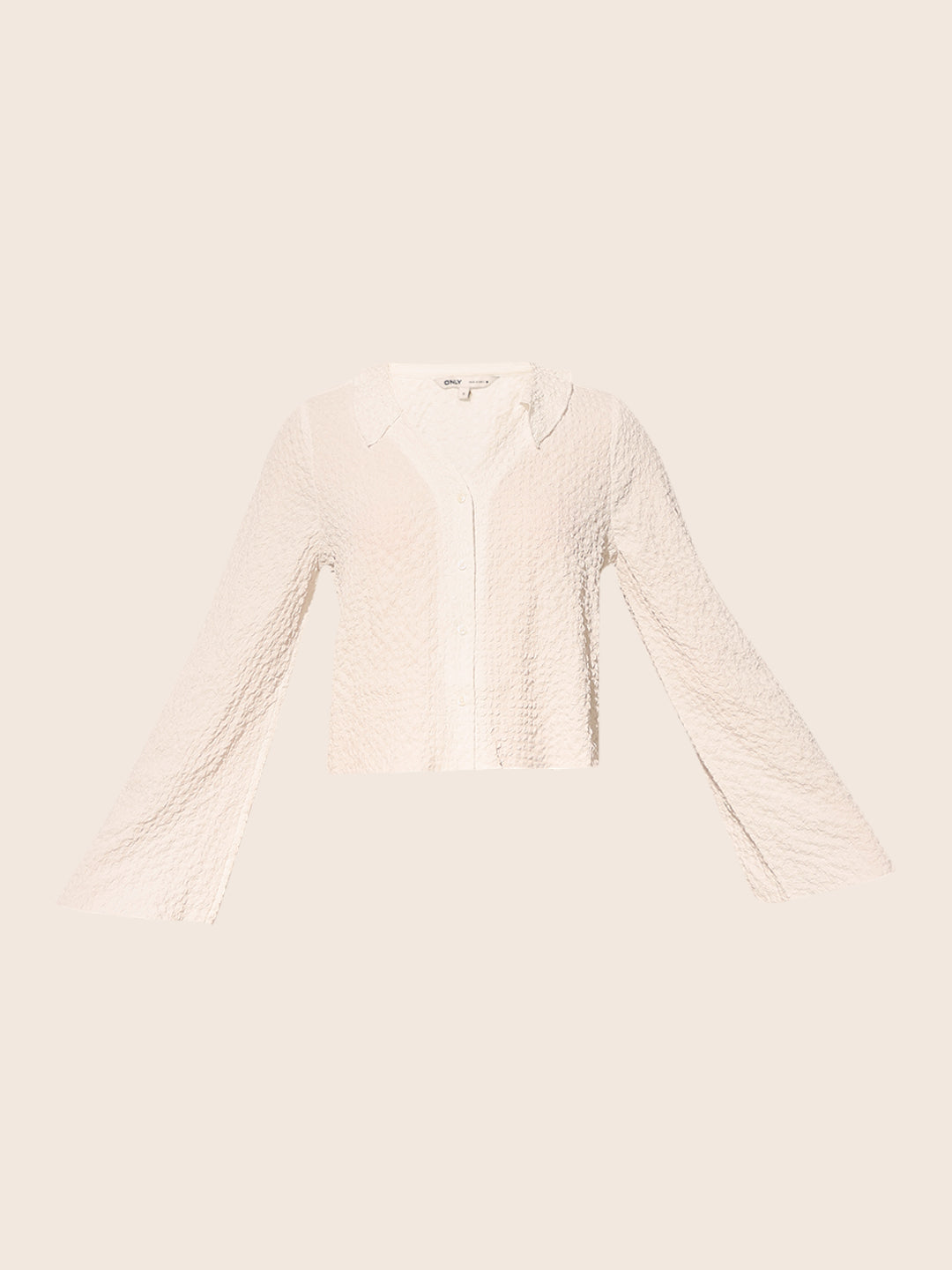 White Textured Flared Sleeves Shirt