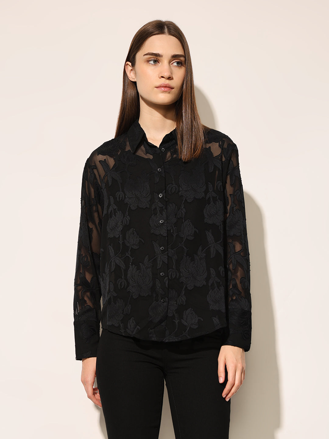 Black Textured Weave Shirt