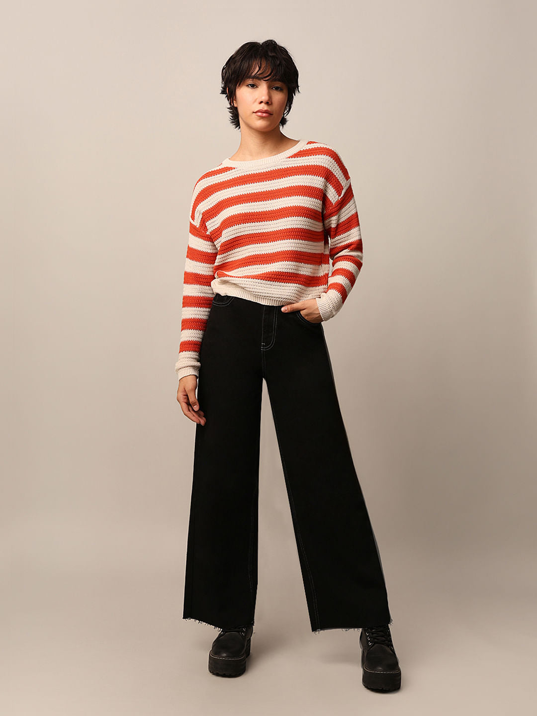 Beige Striped Pullover