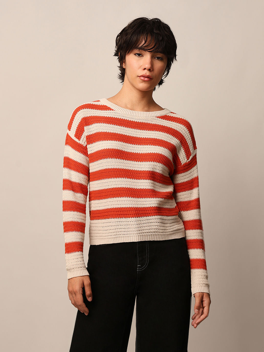 Beige Striped Pullover