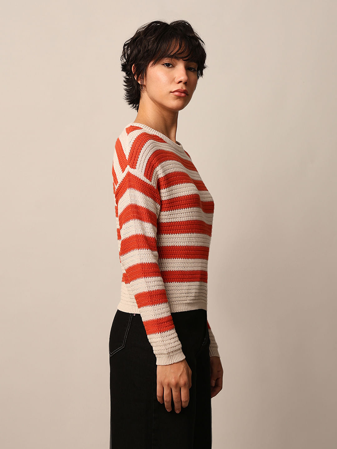 Beige Striped Pullover