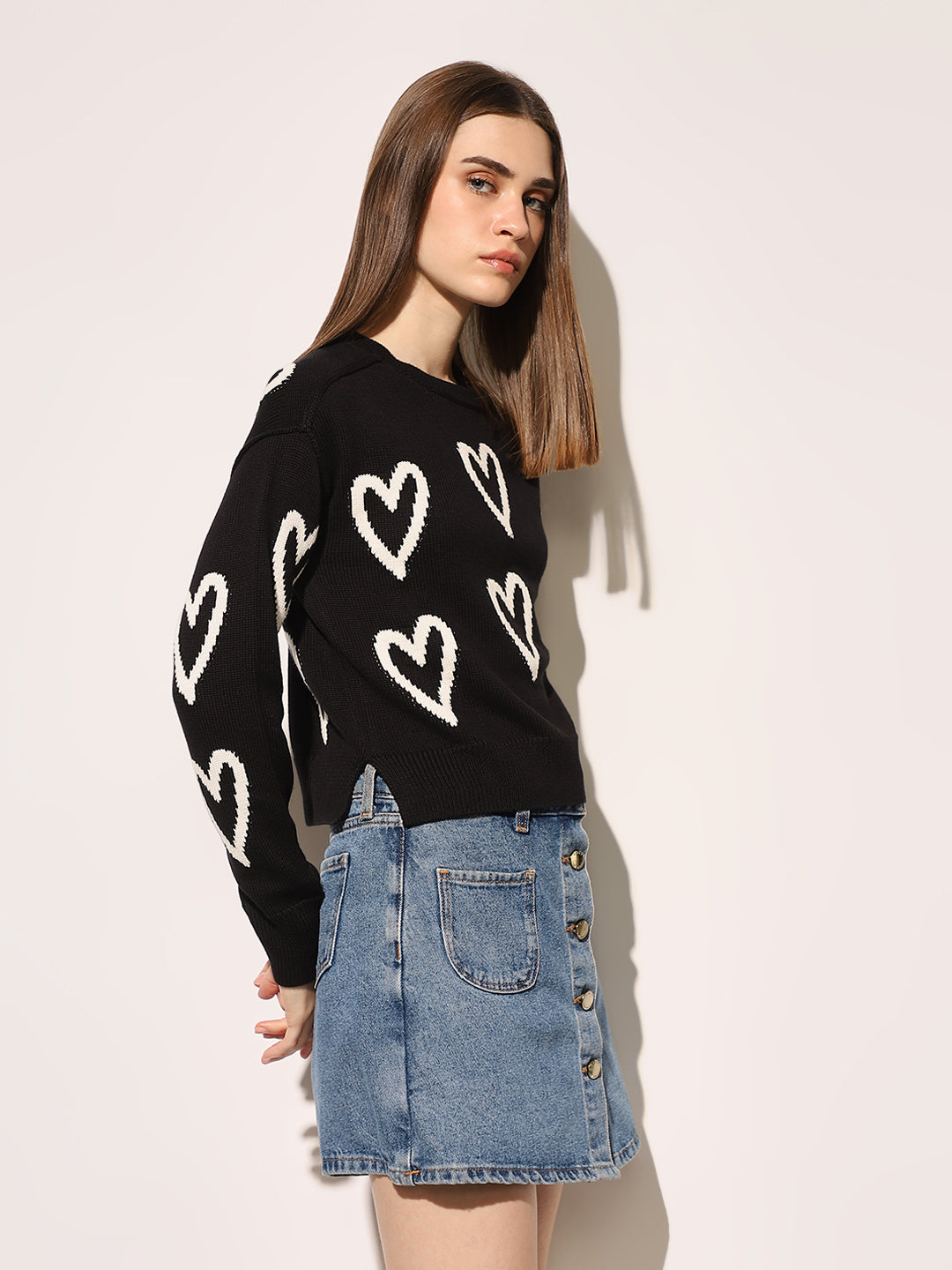 Black Heart Print Pullover