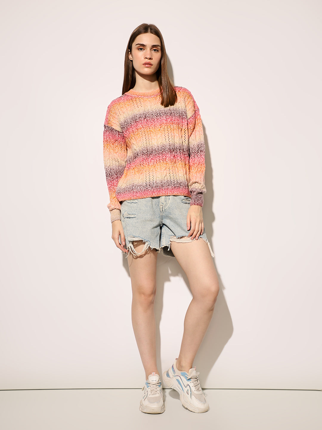 Multi-Colour Rib-Knit Pullover