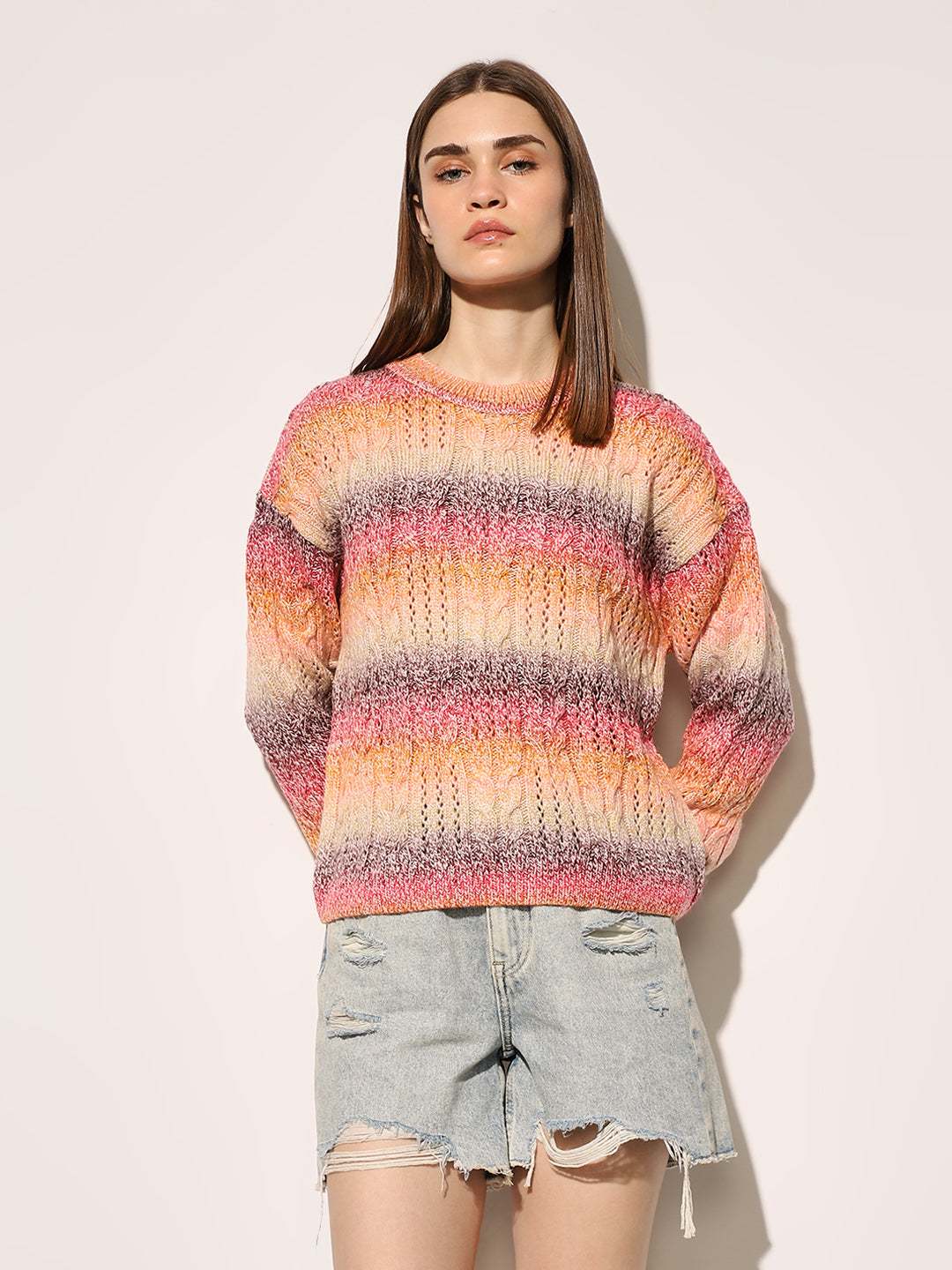 Multi-Colour Rib-Knit Pullover