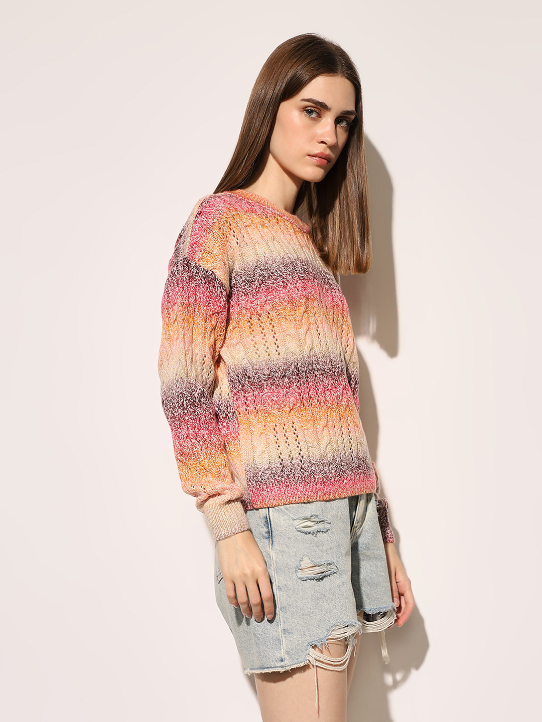 Multi-Colour Rib-Knit Pullover